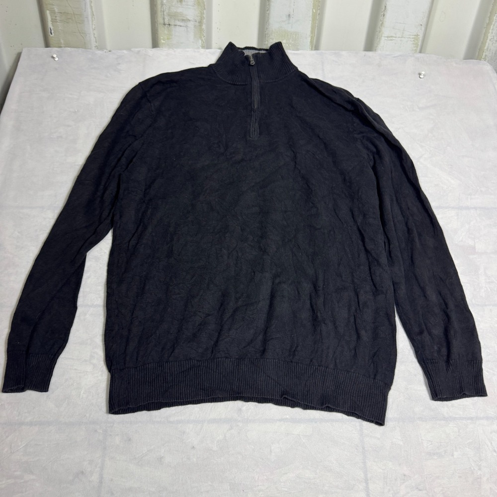 Old Navy Mens 1/4 Zip Pullover Sweater Black Knitted Ribbed Cuff Long Sleeve XL